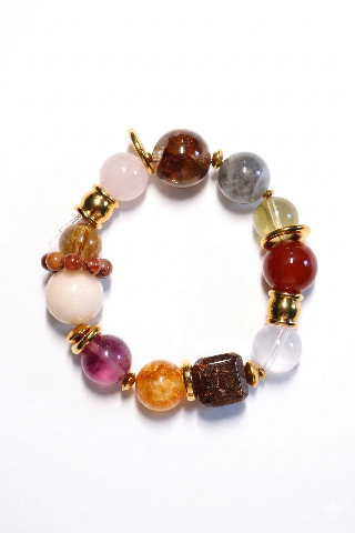 Multi-Gemstone Beaded Bracelet with Gold Accents