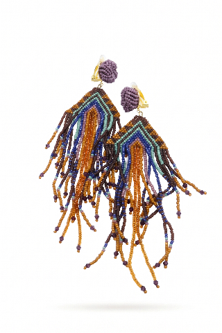 Desert Cascade — Native American Style Hand-Woven Seed Bead Fringe Clip-on Earrings — image 3