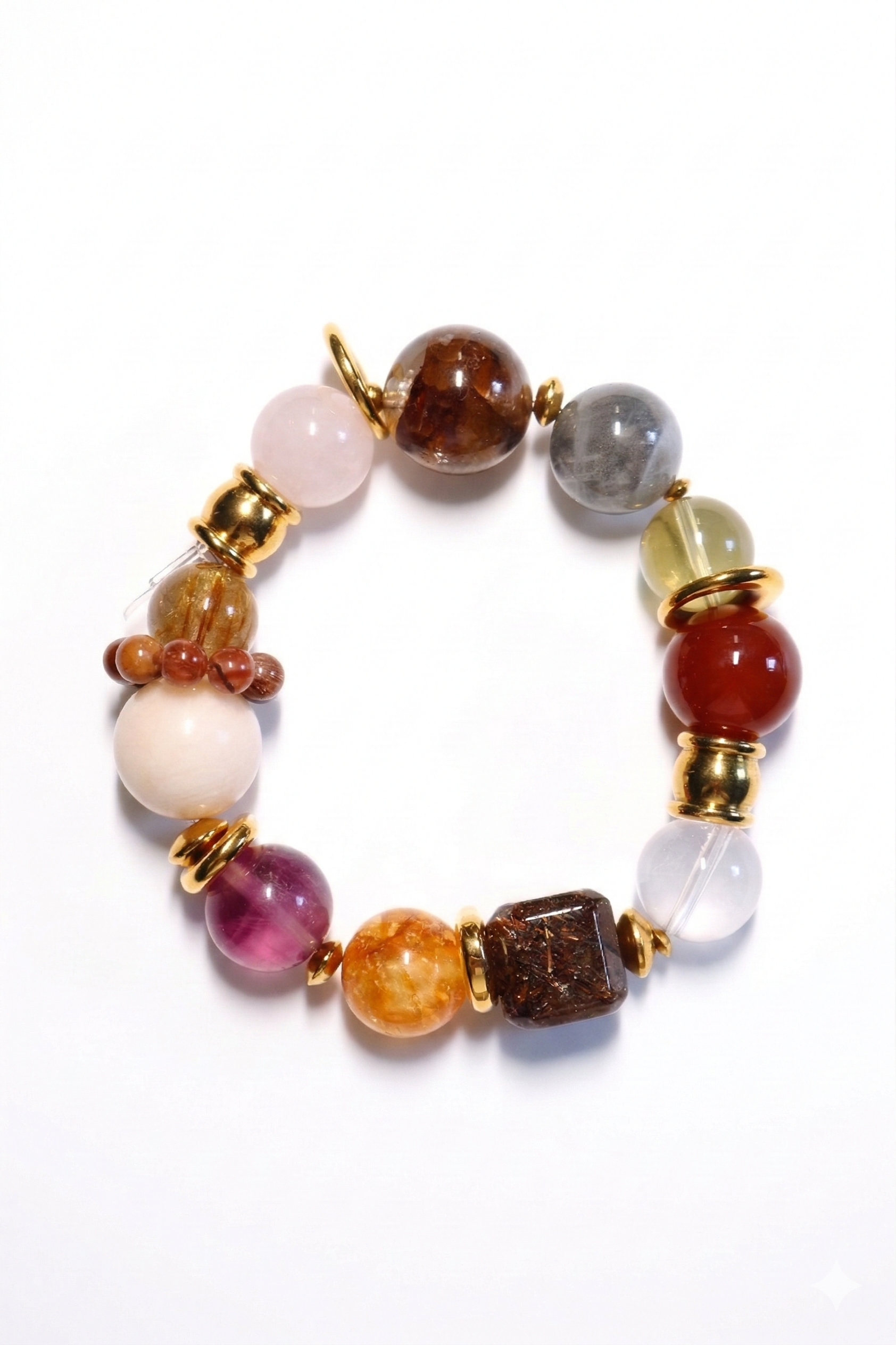 Multi-Gemstone Beaded Bracelet with Gold Accents