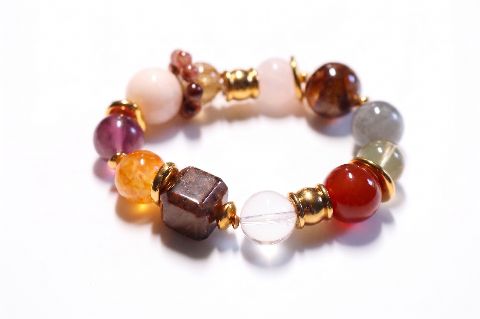 Multi-Gemstone Beaded Bracelet with Gold Accents alternate view