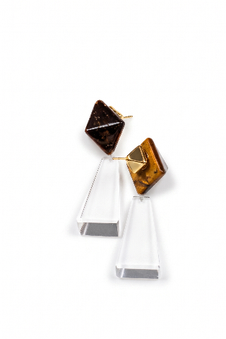 Tiger's Eye & Clear Quartz Tapered Earrings — image 3
