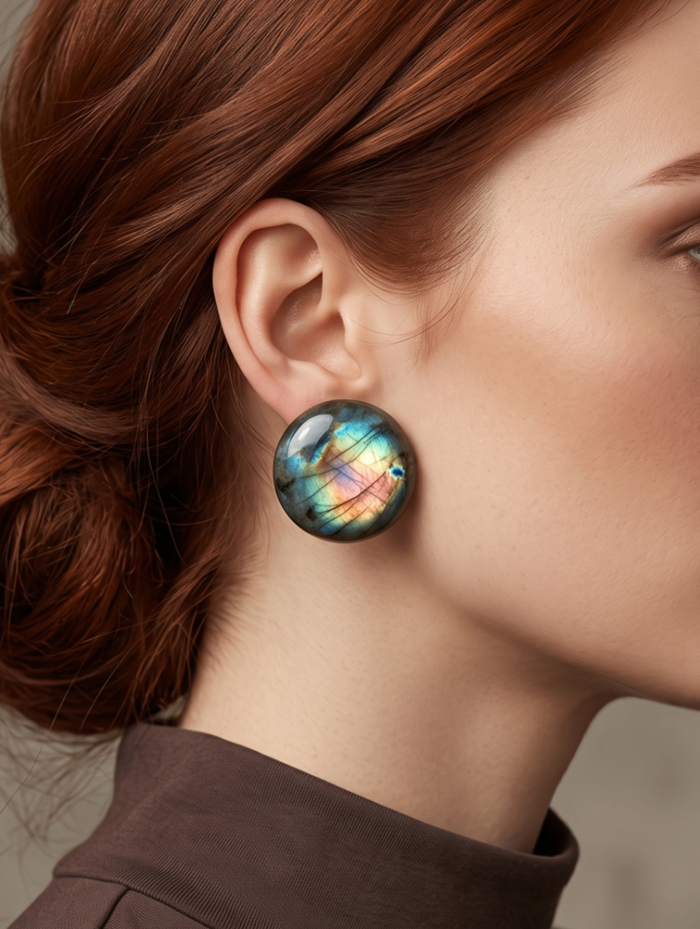 Pair of Oval Labradorite Cabochons with Iridescent Flash — image 4