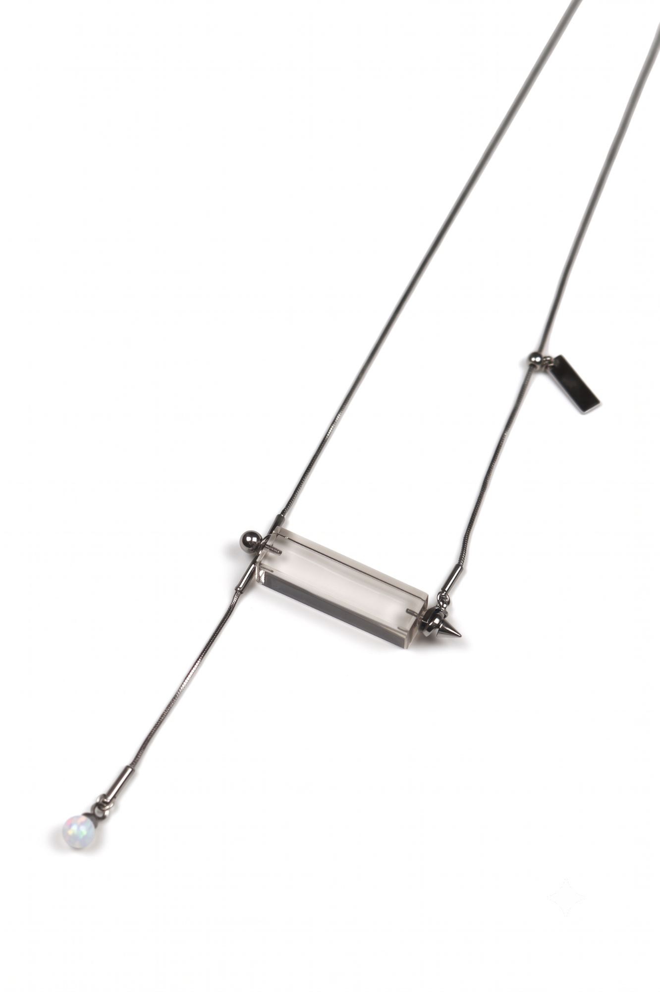 Sleek Bar Pendant Necklace with Spike & Opal Accent — image 2
