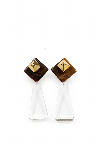 Tiger's Eye & Clear Quartz Tapered Earrings alternate view