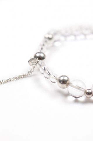 Clear Bead & Silver Tone Adjustable Bracelet with Faceted Ch alternate view