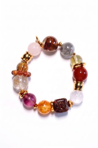 Multi-Gemstone Beaded Bracelet with Gold Accents