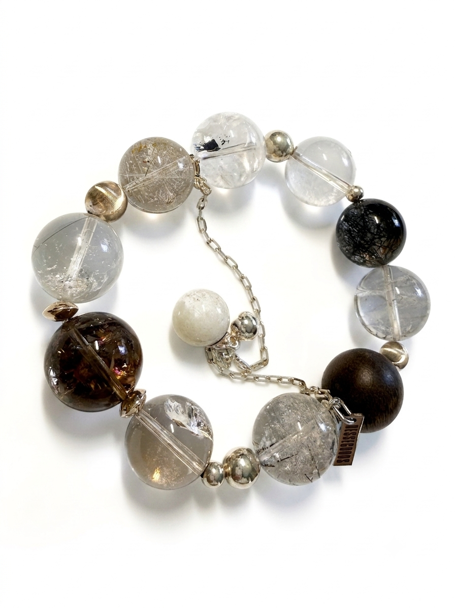 MISSGOODS Mixed Stone Beaded Bracelet with Silver Accents