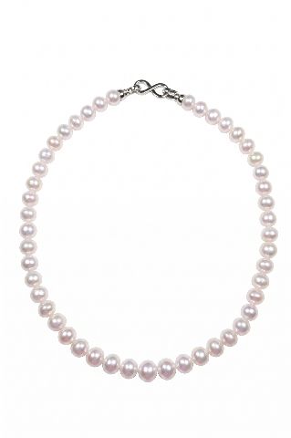 Elegant White Pearl Necklace with Infinity Clasp
