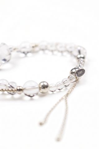 Clear Bead & Silver Tone Adjustable Bracelet with Faceted Ch — image 4