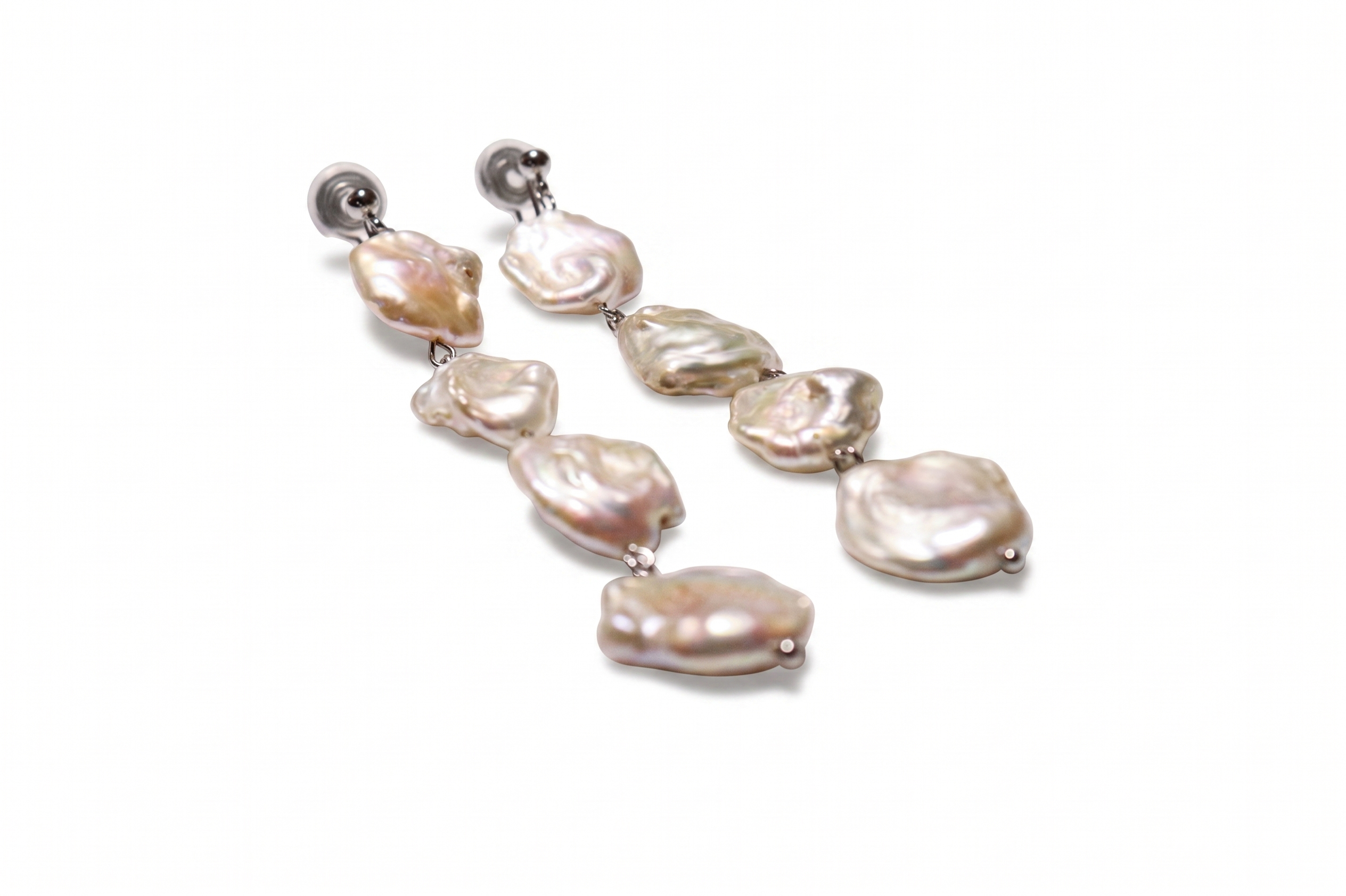 Iridescent Baroque Pearl Dangle Clip-On Earrings — image 2
