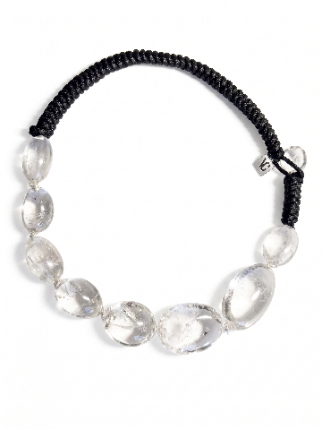 VC Clear Quartz Beaded Black Cord Necklace