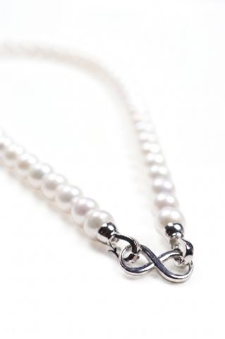 Elegant White Pearl Necklace with Infinity Clasp alternate view