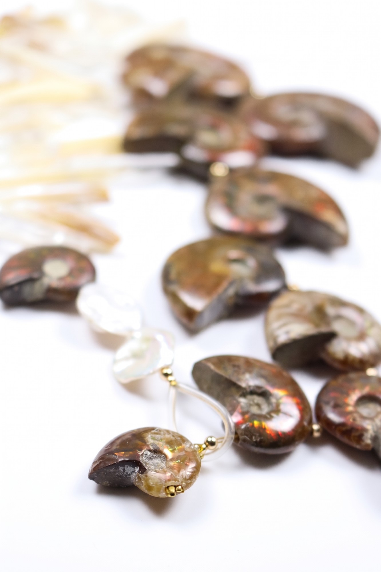 Ammonite Fossil & Baroque Pearl Quartz Statement Necklace — image 3