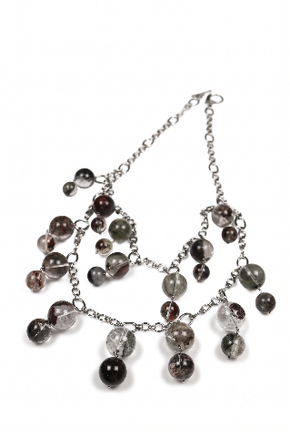 Multi-Strand Beaded Chain Necklace with Natural Stone Charms