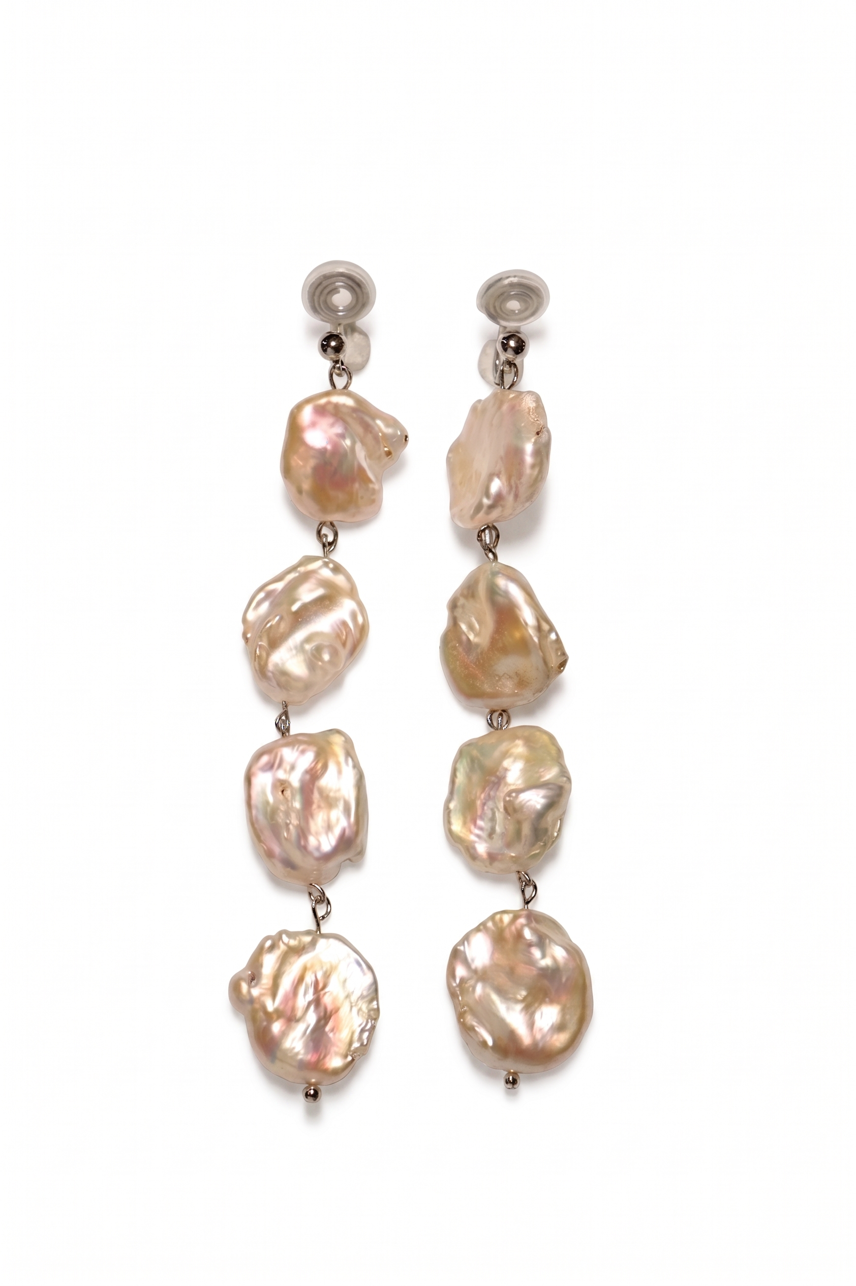 Iridescent Baroque Pearl Dangle Clip-On Earrings