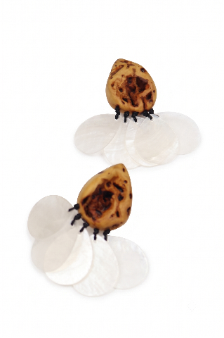 Artisan Wood & Mother-of-Pearl Drop Earrings — image 3