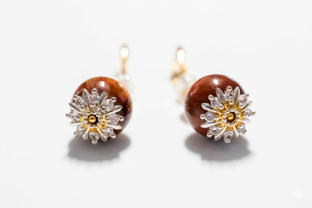 Elegant Pearl & Tiger's Eye Dangle Earrings — image 2