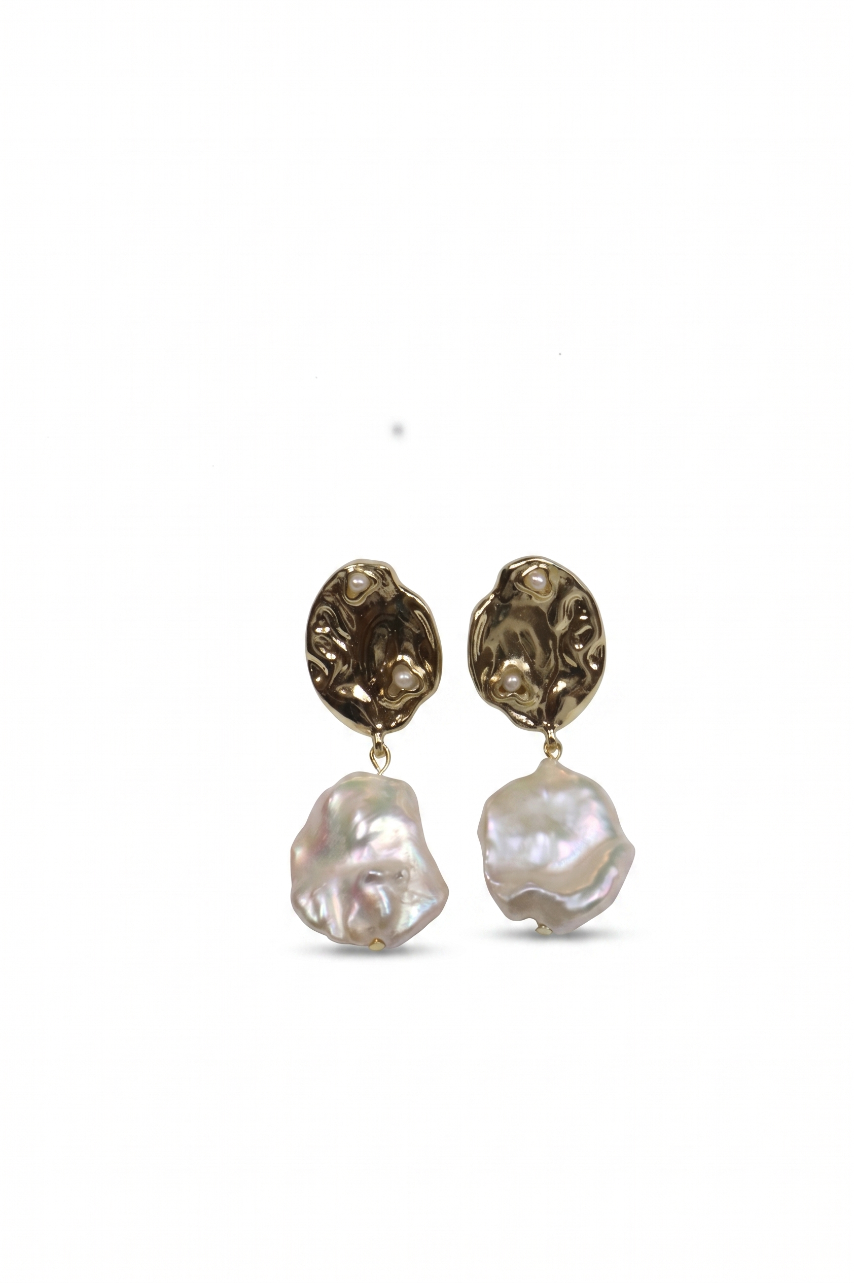 Molten Textured Metal with Micro-Inlaid Seed Pearls and Statement Baroque Pearl Drop Earrings — image 1