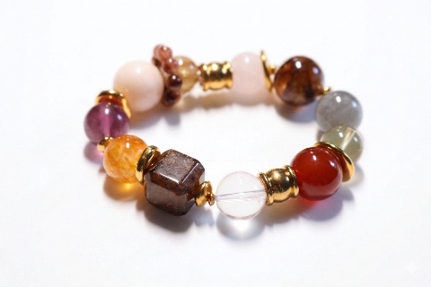 Multi-Gemstone Beaded Bracelet with Gold Accents alternate view