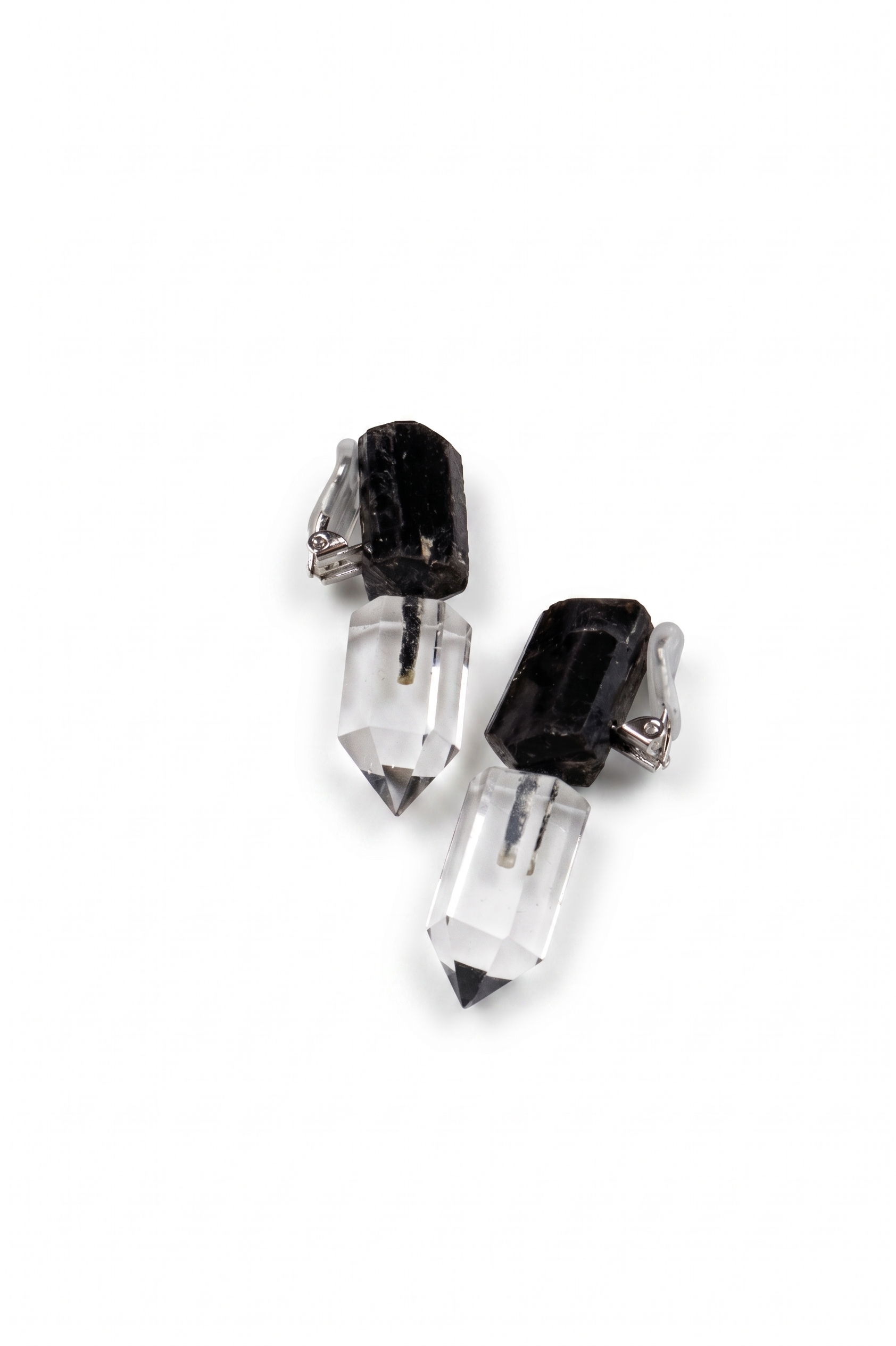 Raw Black Tourmaline & Clear Quartz Obelisk Dangle Earrings — image 2