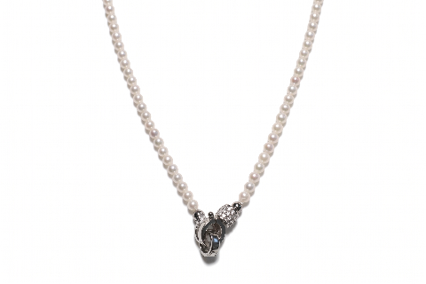 Delicate Pearl Necklace with Diamond Clasp alternate view