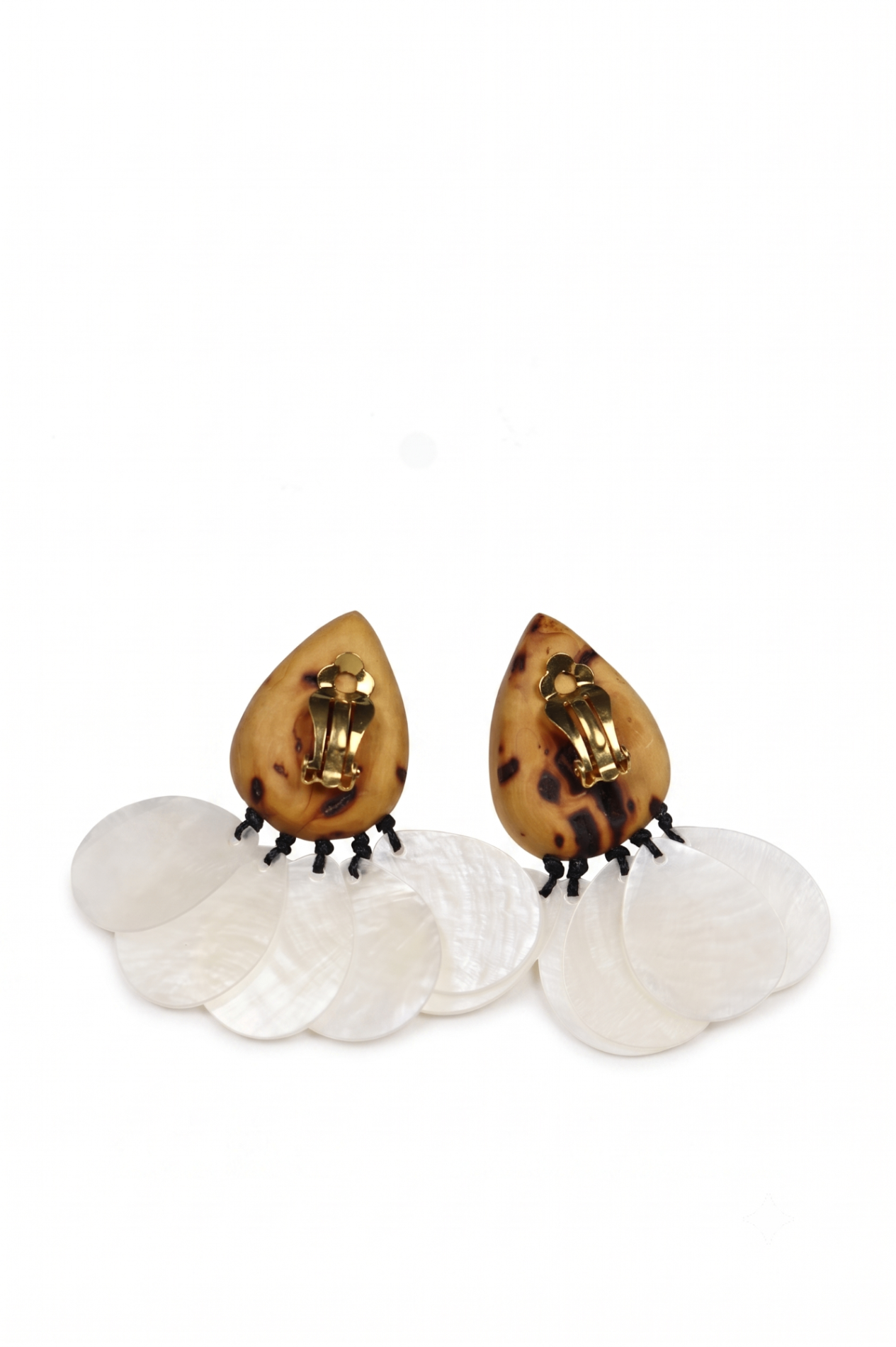 Artisan Wood & Mother-of-Pearl Drop Earrings — image 2