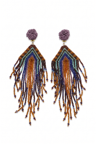 Desert Cascade — Native American Style Hand-Woven Seed Bead Fringe Clip-on Earrings
