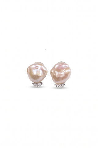 Baroque Pearl &CZ Stud Earrings