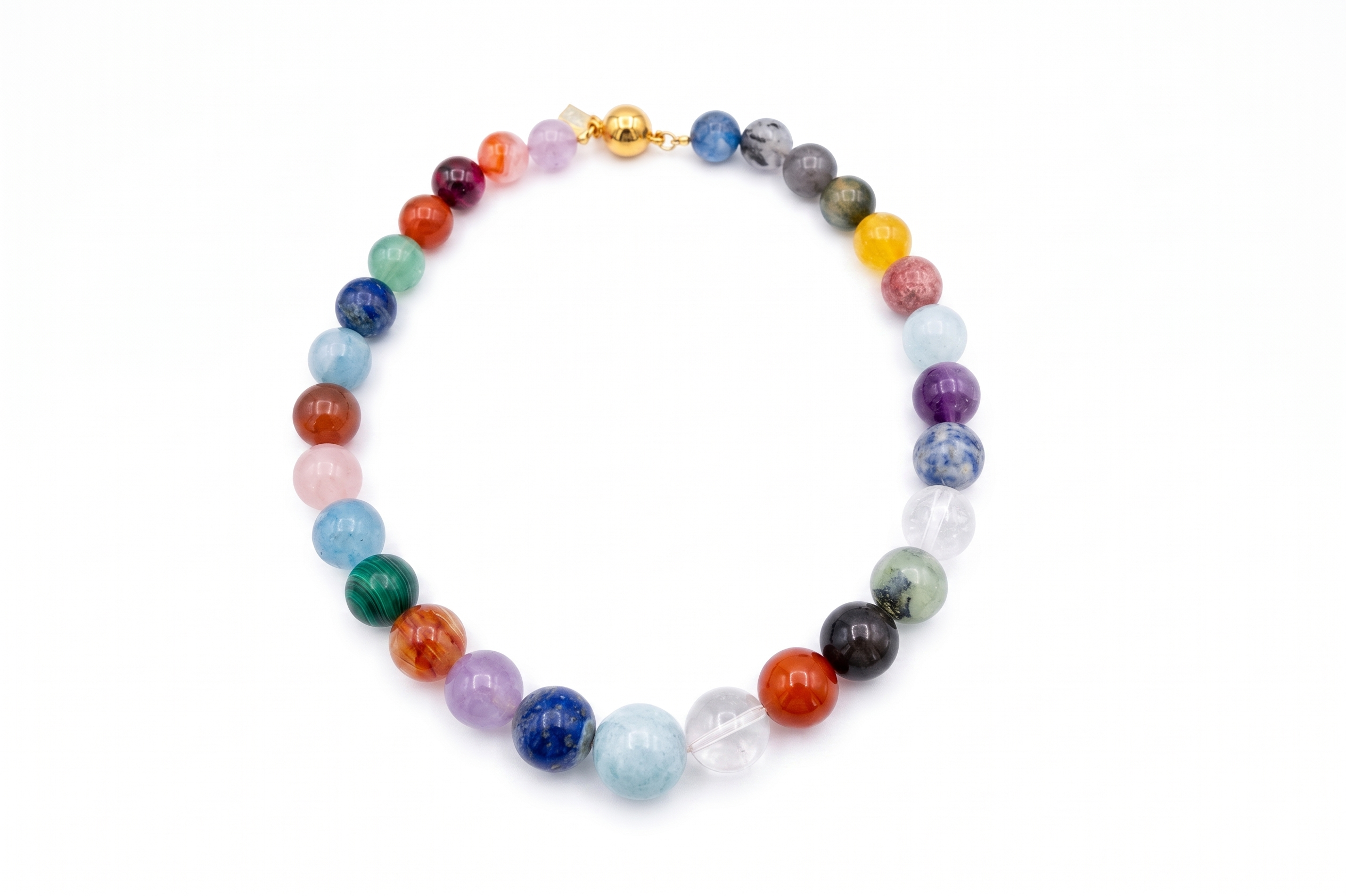 Multi-Color Gemstone Beaded Necklace with Gold Clasp