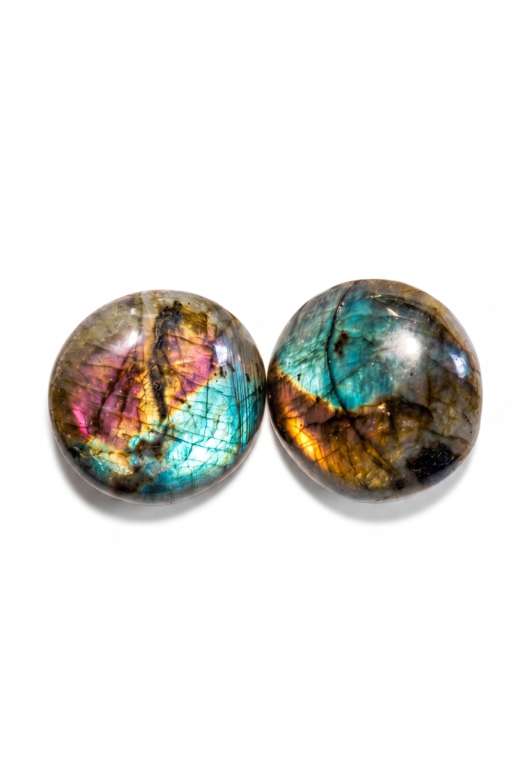 Pair of Oval Labradorite Cabochons with Iridescent Flash