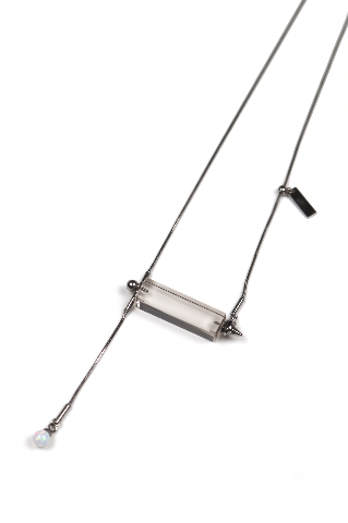 Sleek Bar Pendant Necklace with Spike & Opal Accent alternate view