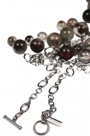 Multi-Strand Beaded Chain Necklace with Natural Stone Charms alternate view