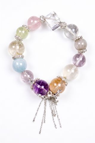 Elegant Multi-Gemstone Beaded Bracelet with Tassel Charm