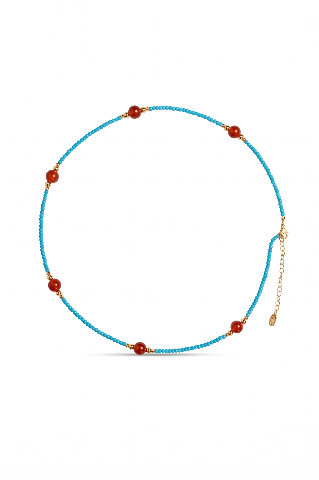 Turquoise & Carnelian Beaded Gold Necklace Set