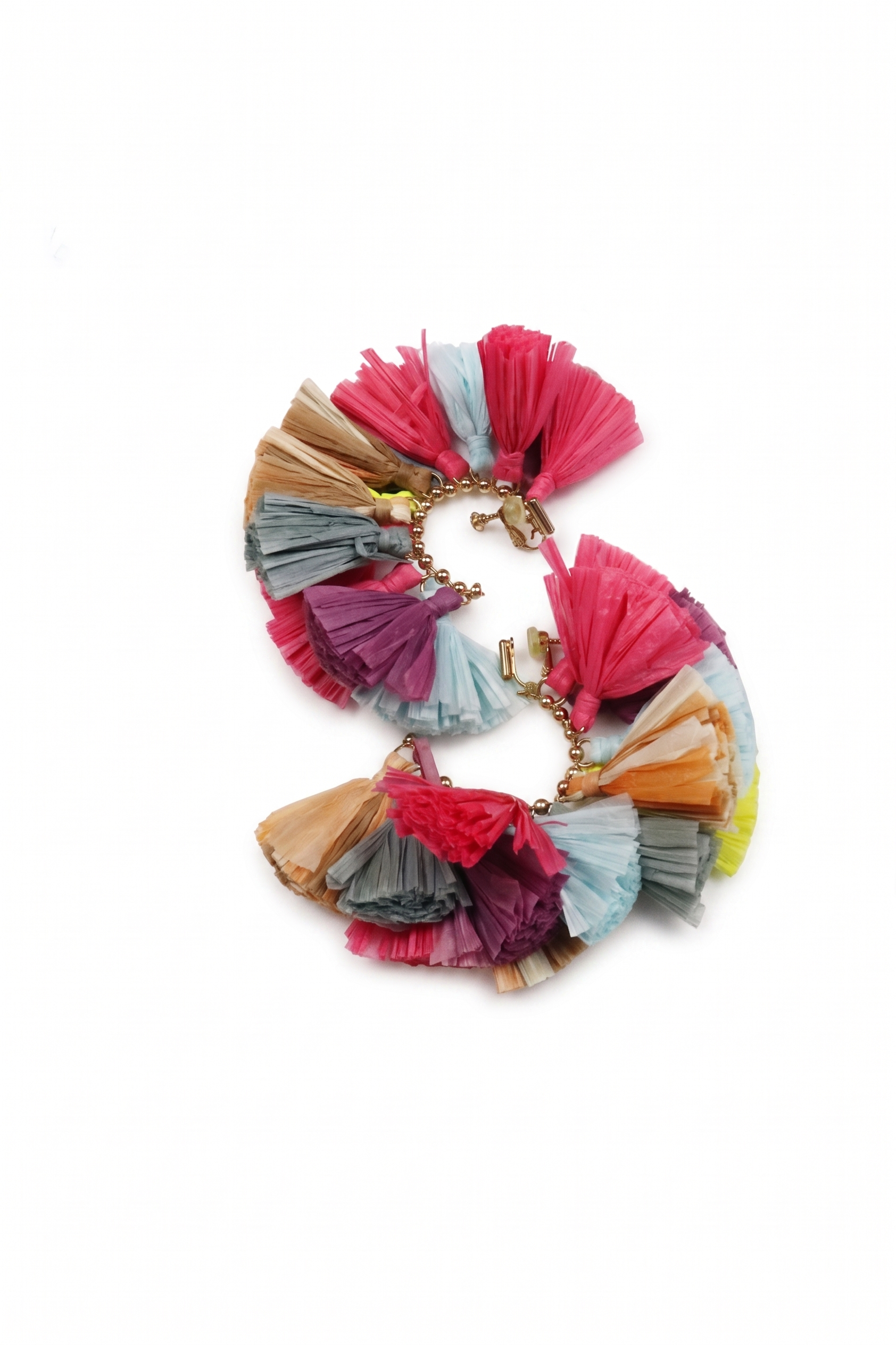 Tropical Heatwave — Statement Multi-Color Raffia Tassel Hoop Clip-on Earrings — image 1