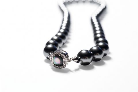 Elegant Black Pearl Necklace with Diamond Clasp alternate view