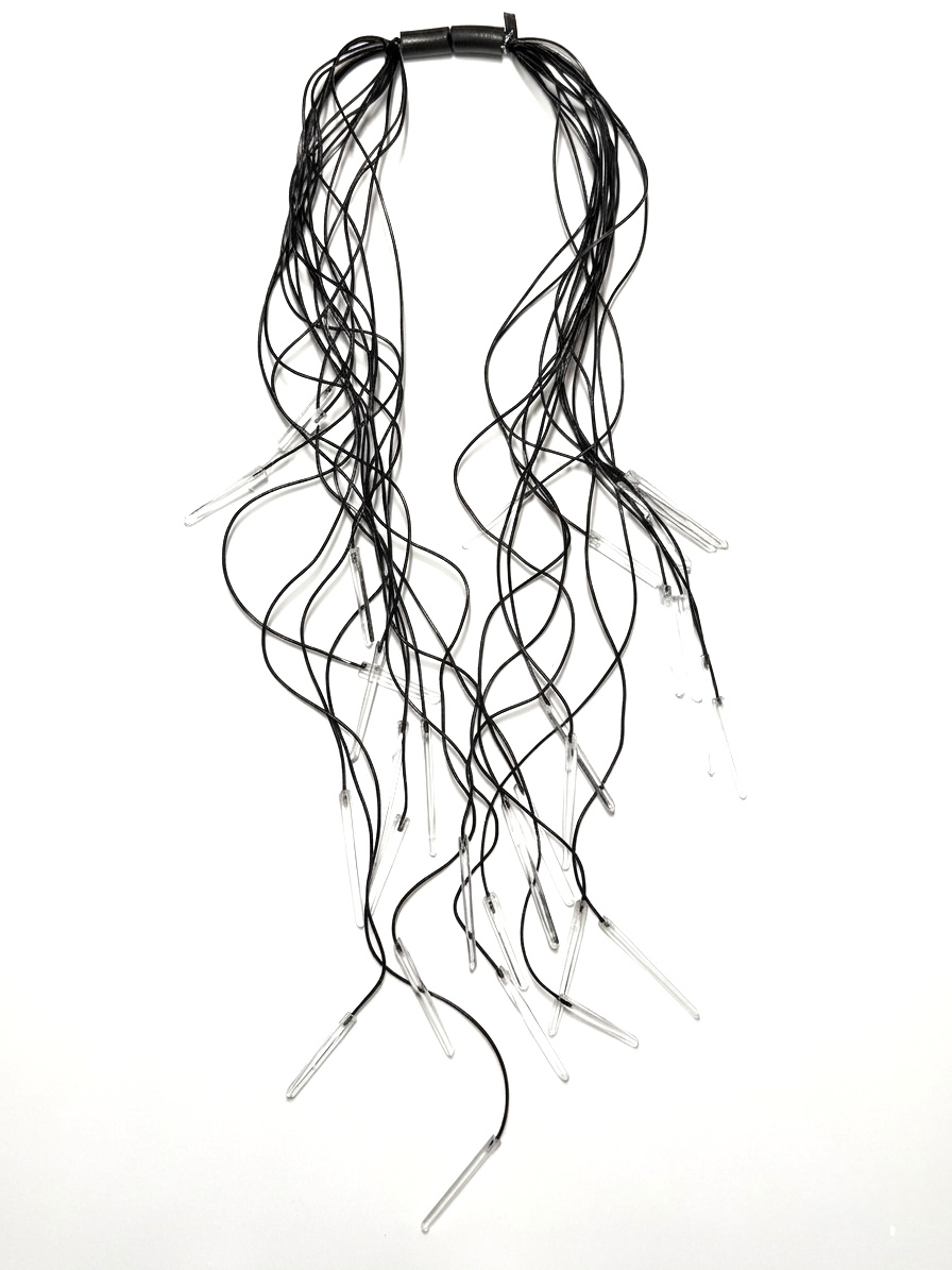 Modern Clear Crystal Black Cord Necklace — image 1