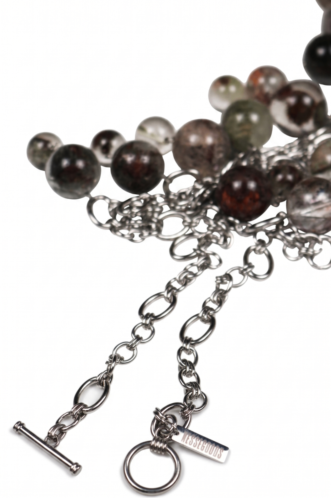 Multi-Strand Beaded Chain Necklace with Natural Stone Charms — image 2