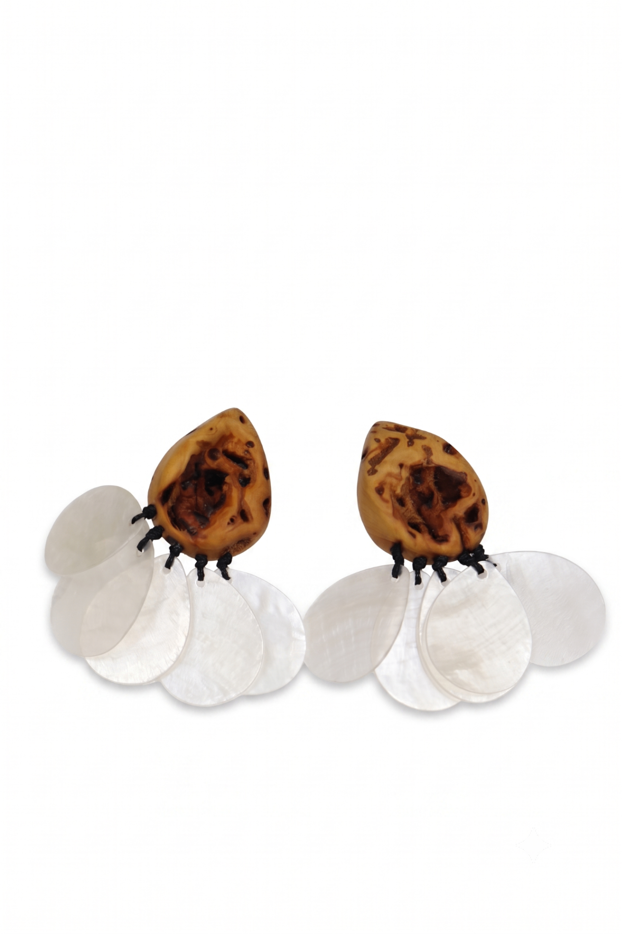 Artisan Wood & Mother-of-Pearl Drop Earrings — image 1