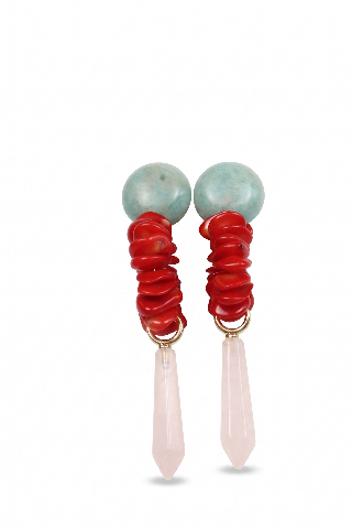 Coral & Amazonite Drop Earrings