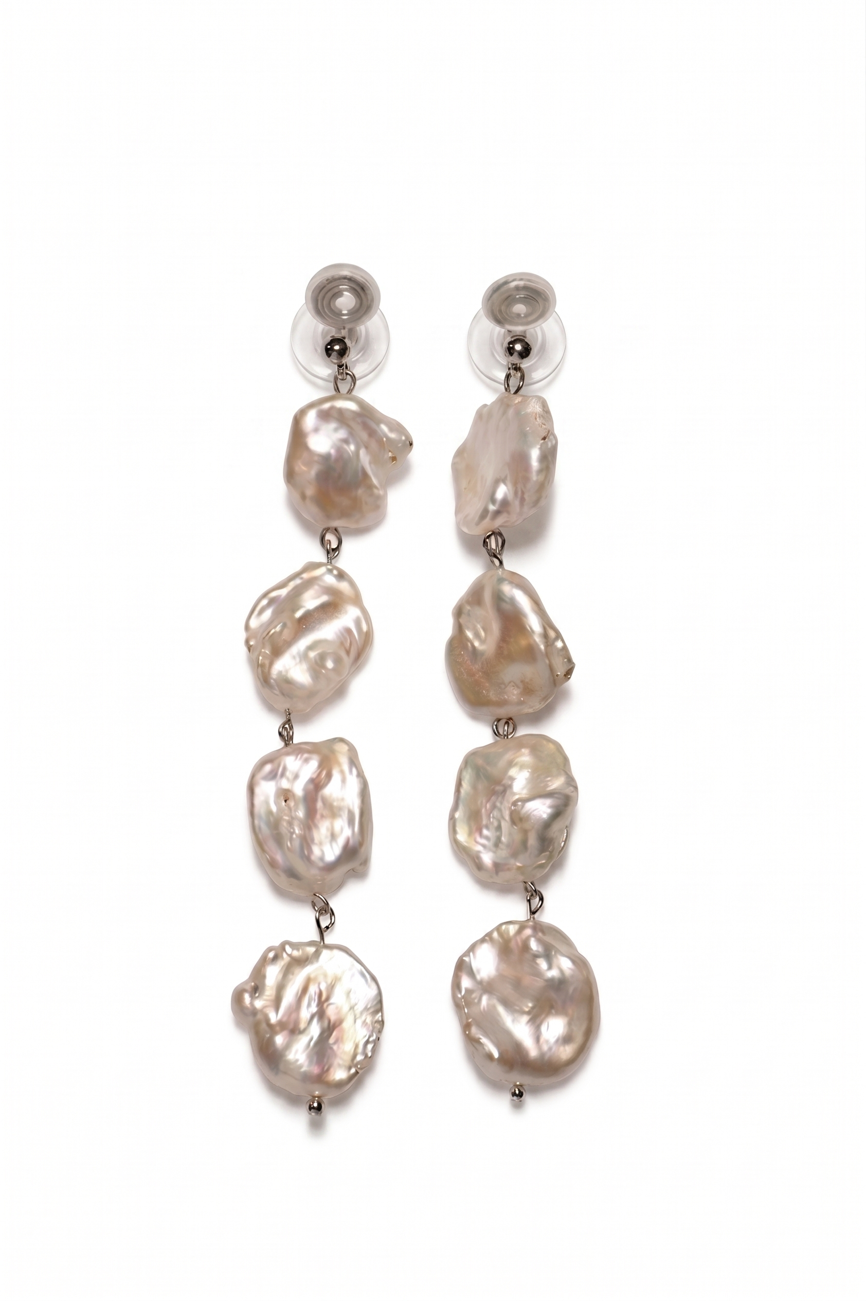 Iridescent Baroque Pearl Dangle Clip-On Earrings