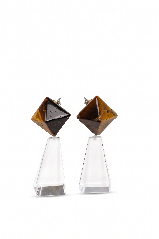 Tiger's Eye & Clear Quartz Tapered Earrings