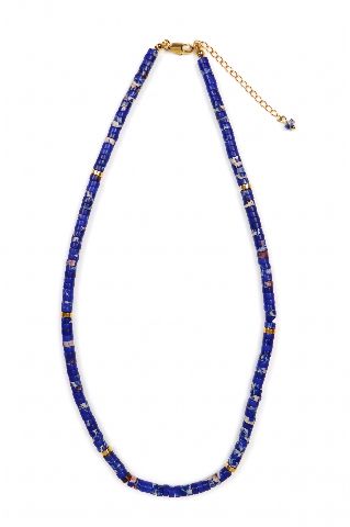Blue Beaded Choker Necklace with Gold Accents