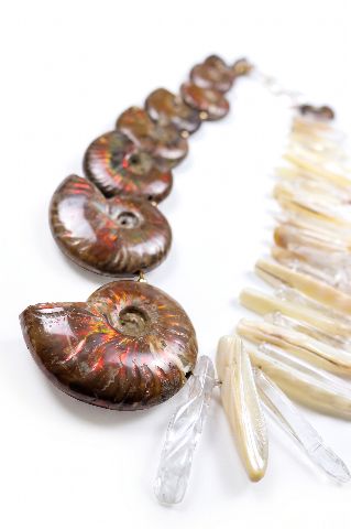 Ammonite Fossil & Baroque Pearl Quartz Statement Necklace alternate view