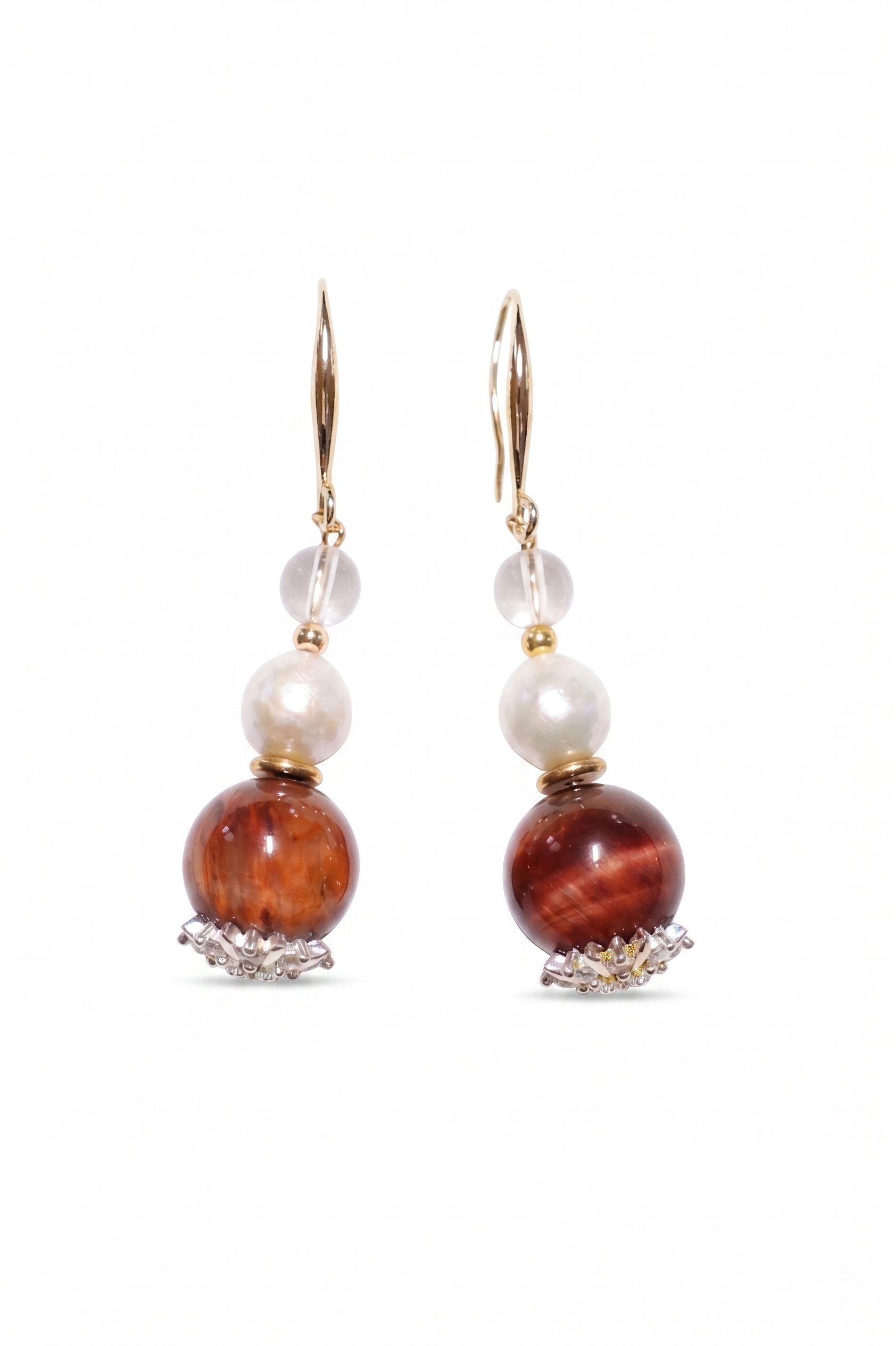 Elegant Pearl & Tiger's Eye Dangle Earrings
