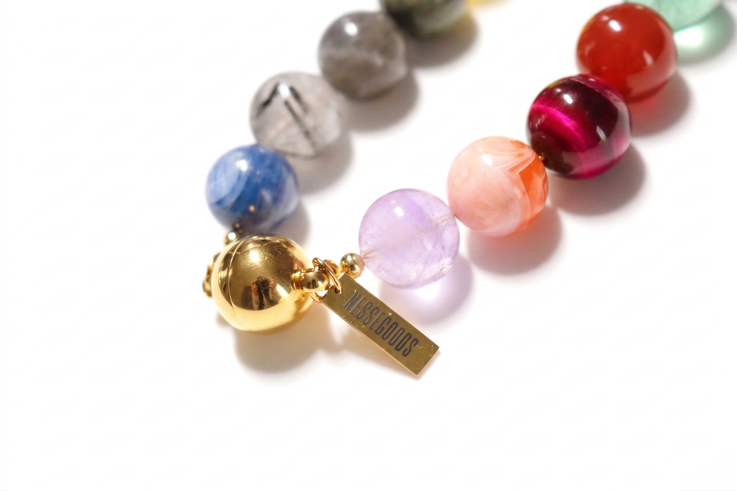 Multi-Color Gemstone Beaded Necklace with Gold Clasp — image 2