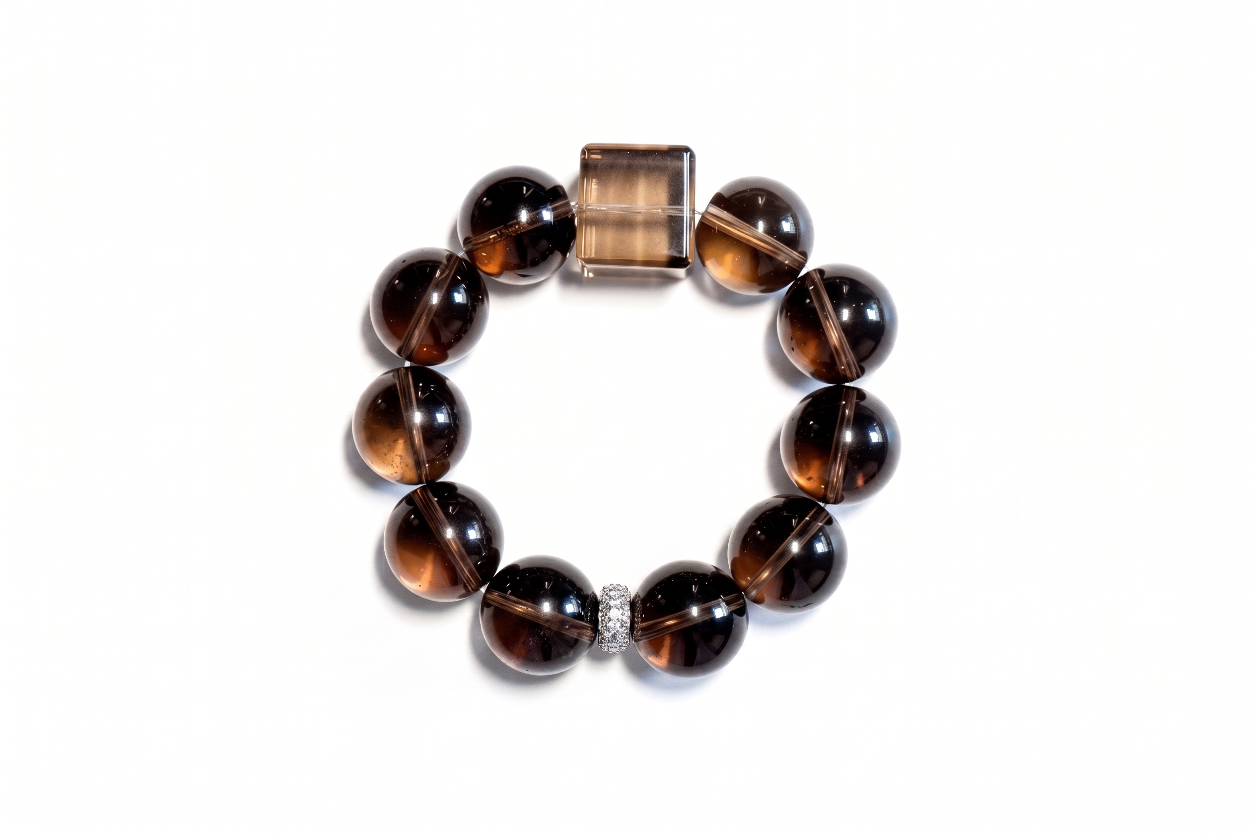 Smoky Quartz Beaded Bracelet with Pave & Square Accents — image 1
