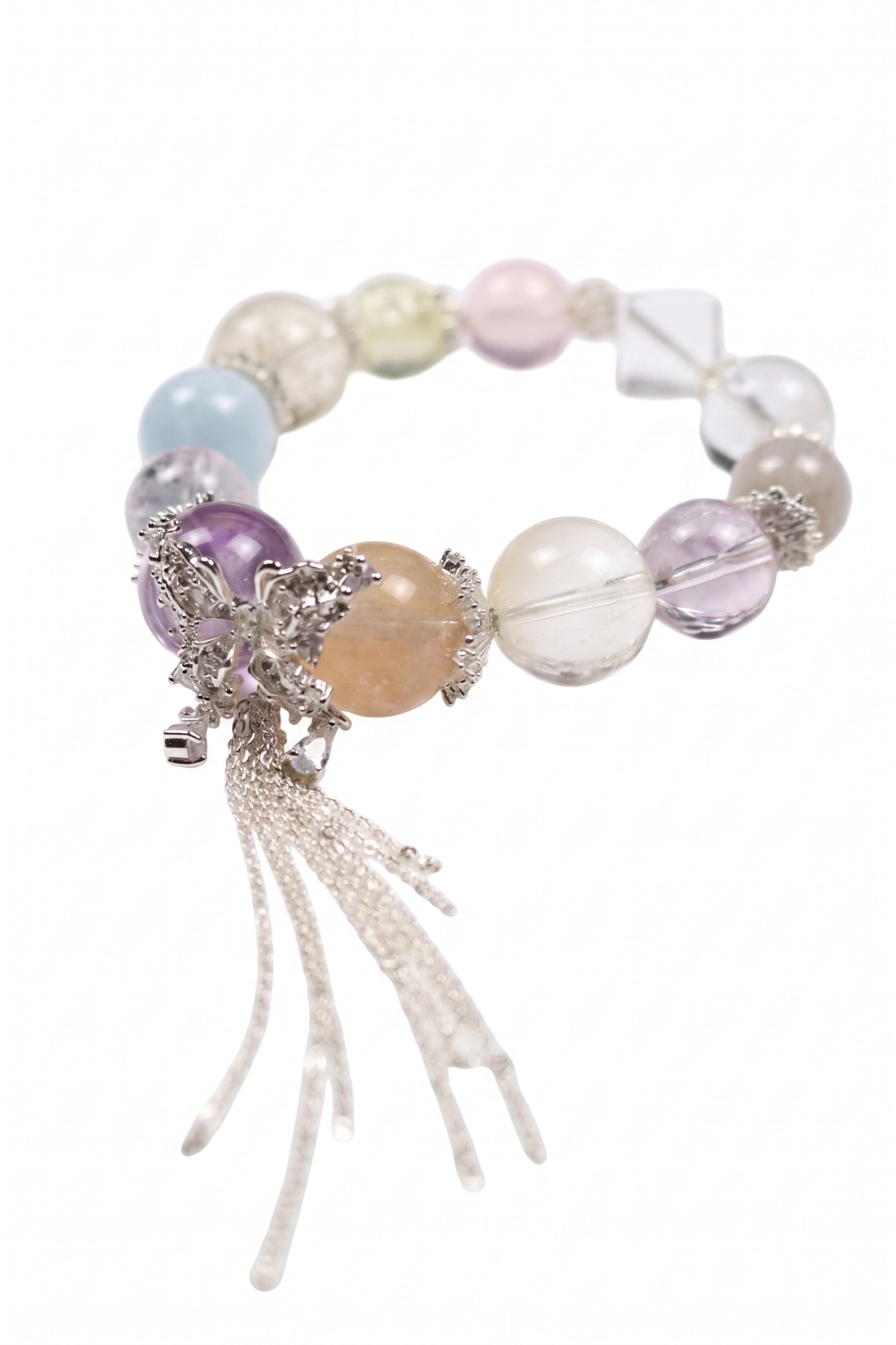Elegant Multi-Gemstone Beaded Bracelet with Tassel Charm — image 3