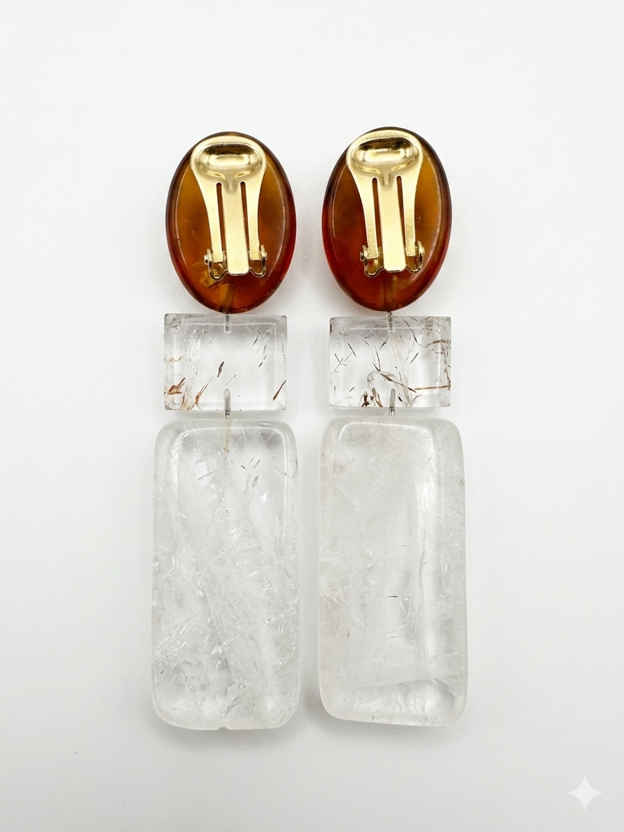 Amber & Rutilated Quartz Dangle Earrings — image 2