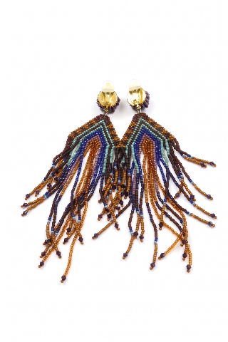 Desert Cascade — Native American Style Hand-Woven Seed Bead Fringe Clip-on Earrings alternate view